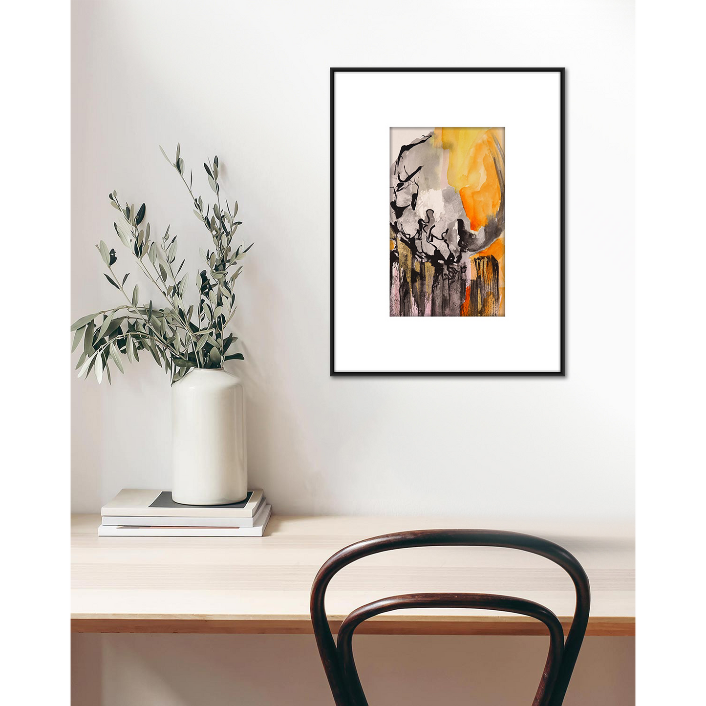Original Watercolor Abstract Painting On Paper, Golden Lines Series, #GL-104-85