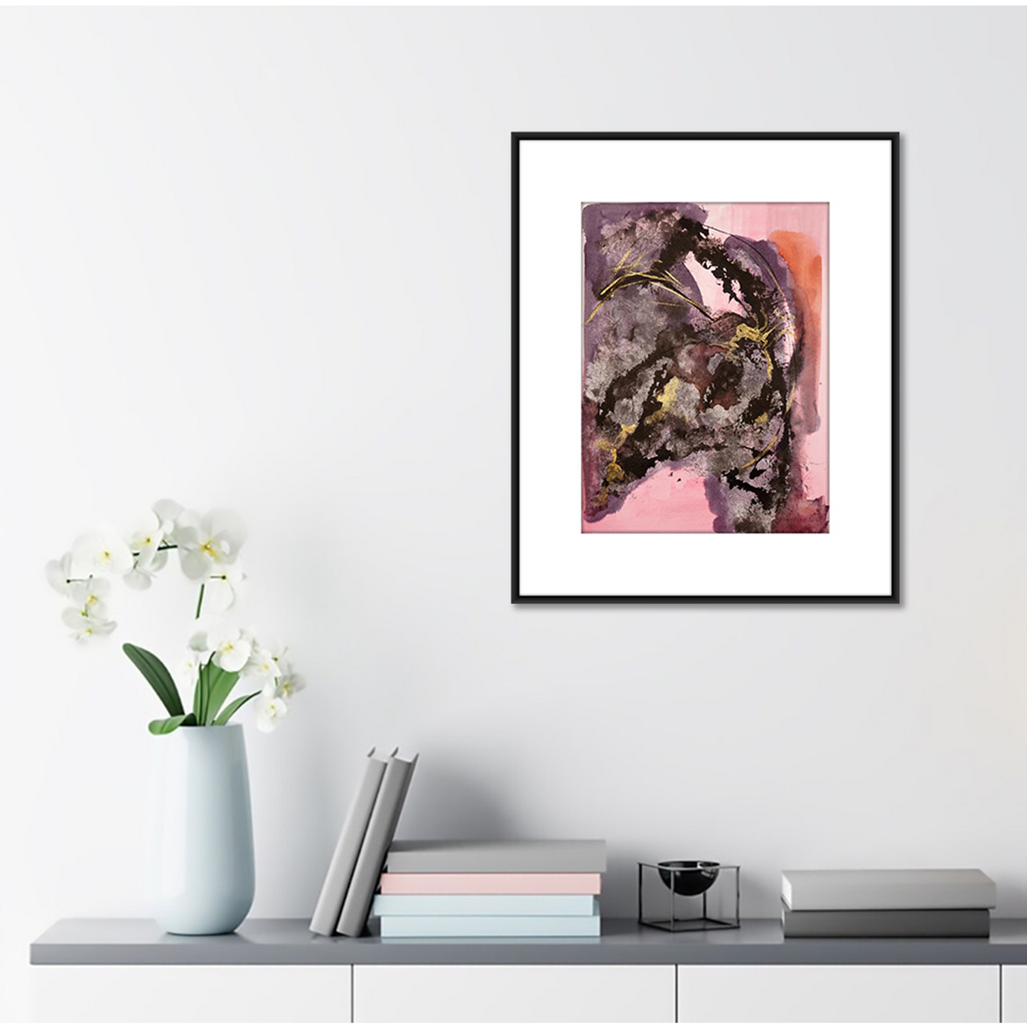 Original Watercolor Abstract Painting On Paper, Golden Lines Series, #GL-128-912