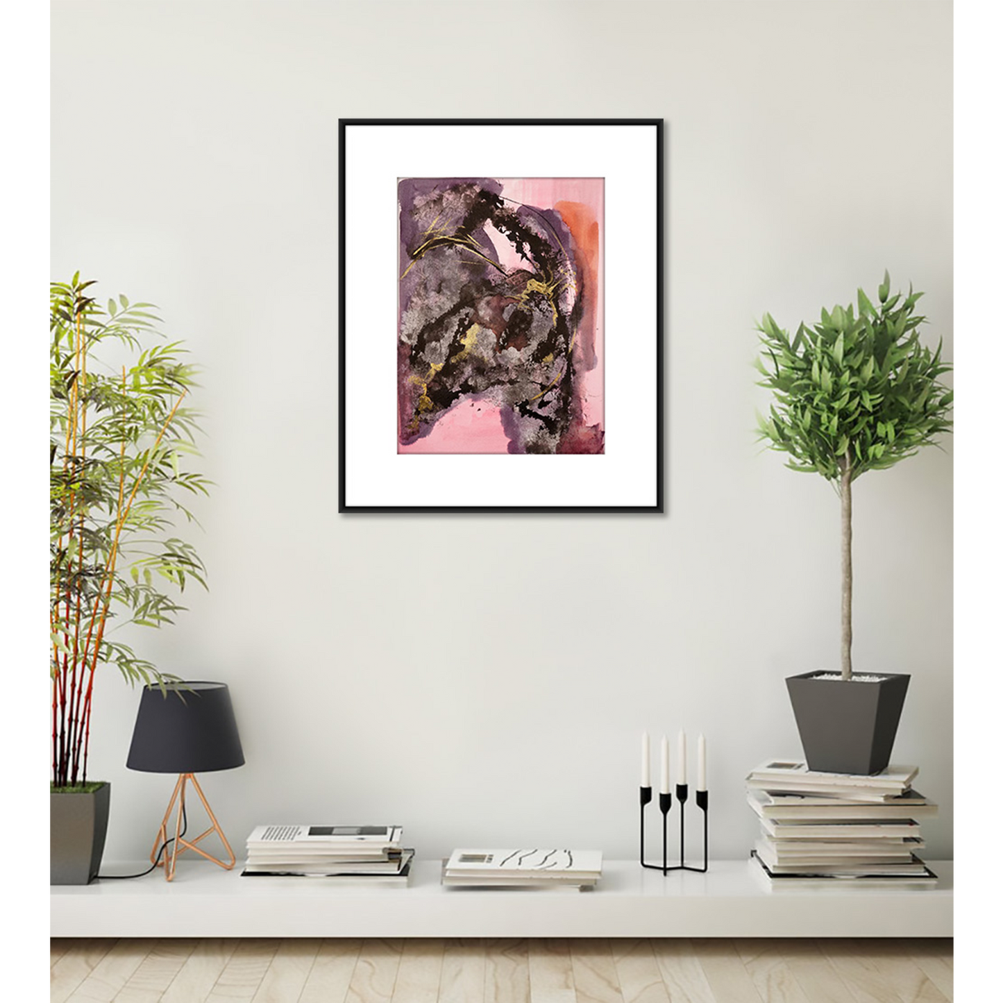 Original Watercolor Abstract Painting On Paper, Golden Lines Series, #GL-128-912