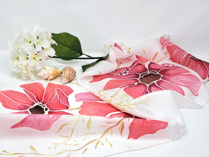 Silk scarf  for Sale - handmade red brown white | Palette Boutique