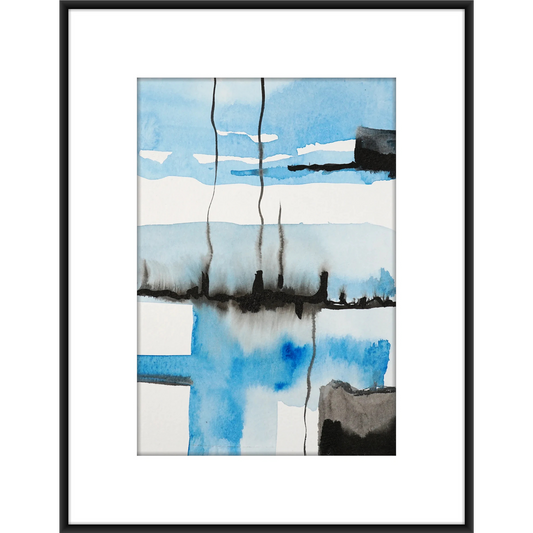 Original Watercolor Ink Abstract Painting On Paper, Blue Horizon Series #BH-107-57