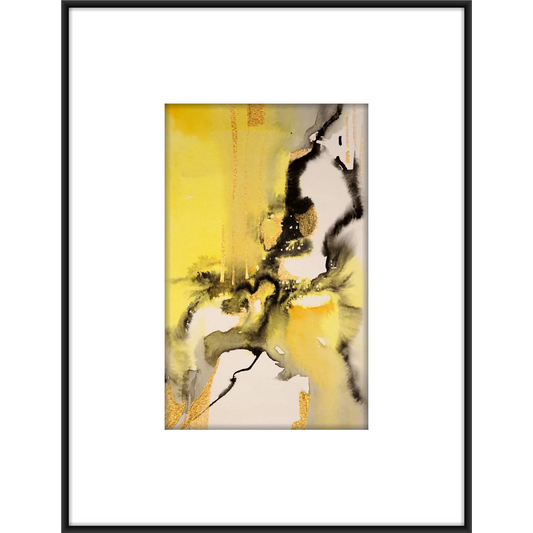 Original Watercolor Abstract Painting On Paper, Golden Lines Series, #GL-109-85