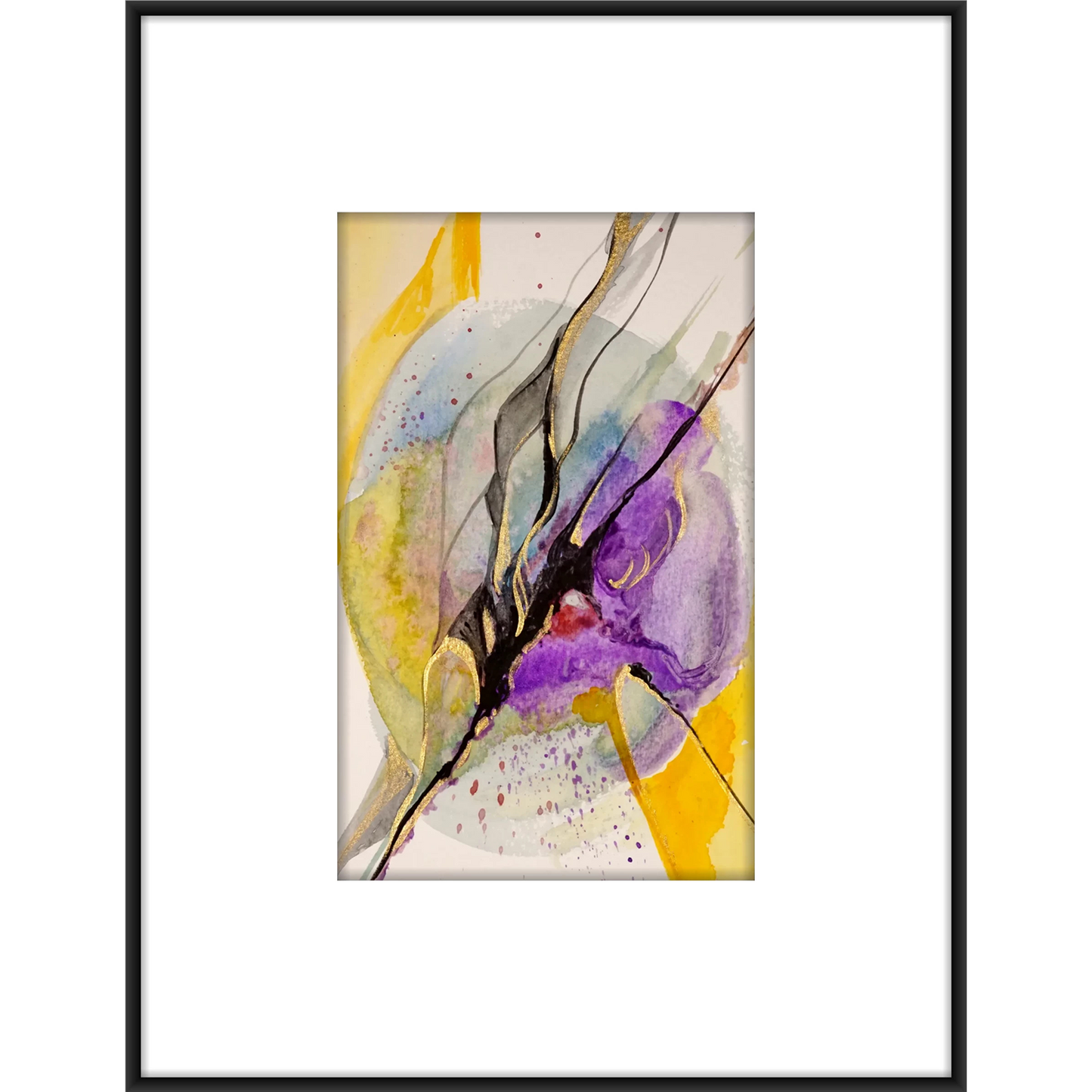 Original Watercolor Abstract Painting On Paper, Golden Lines Series, #GL-115-85