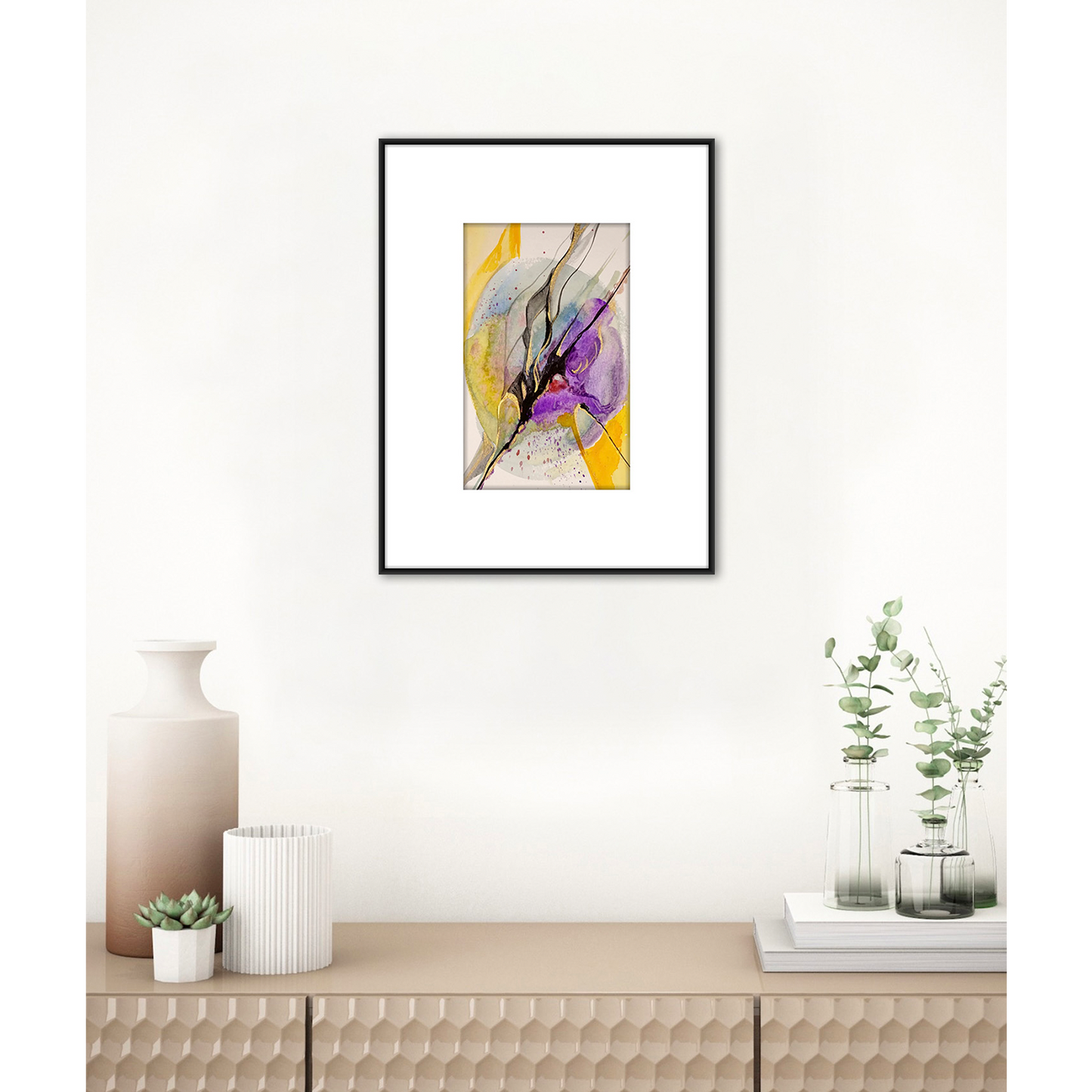 Original Watercolor Abstract Painting On Paper, Golden Lines Series, #GL-115-85