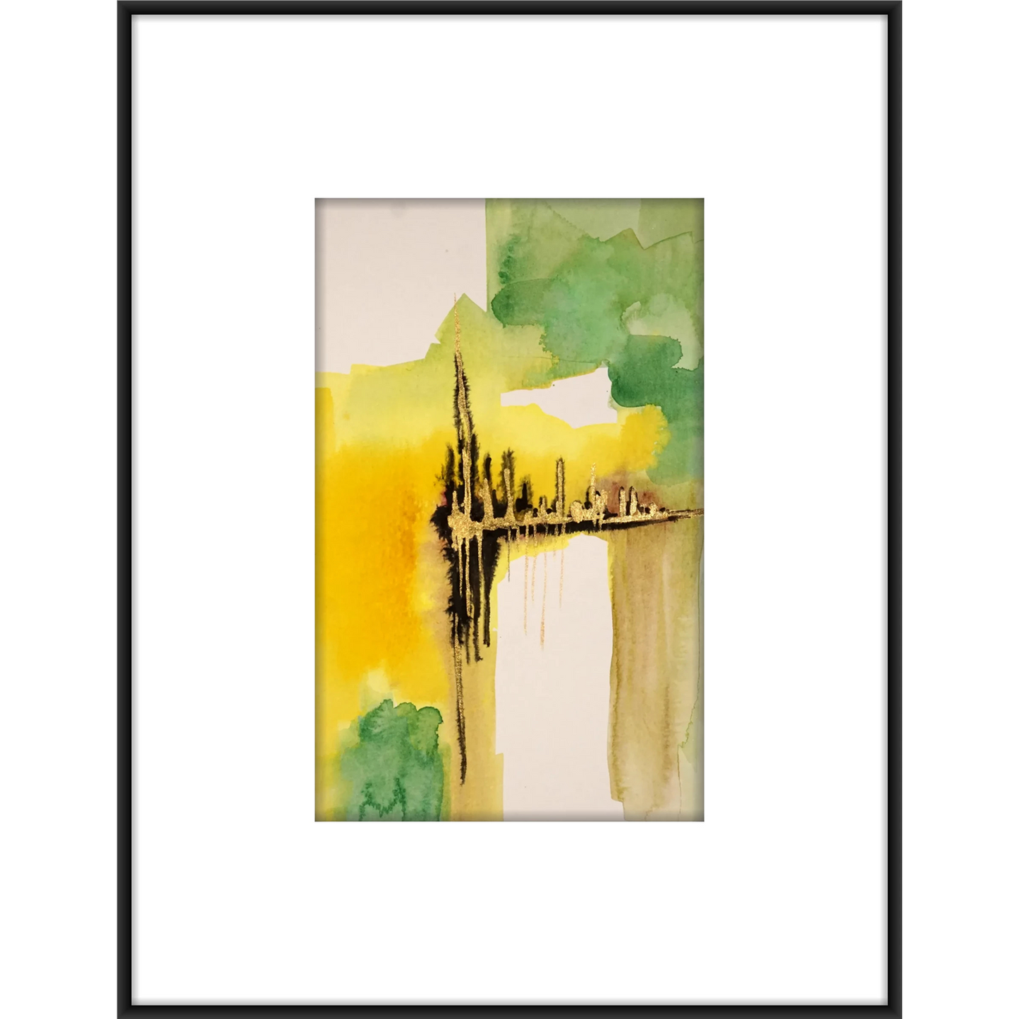 Original Watercolor Abstract Painting On Paper, Golden Lines Series, #GL-125-85