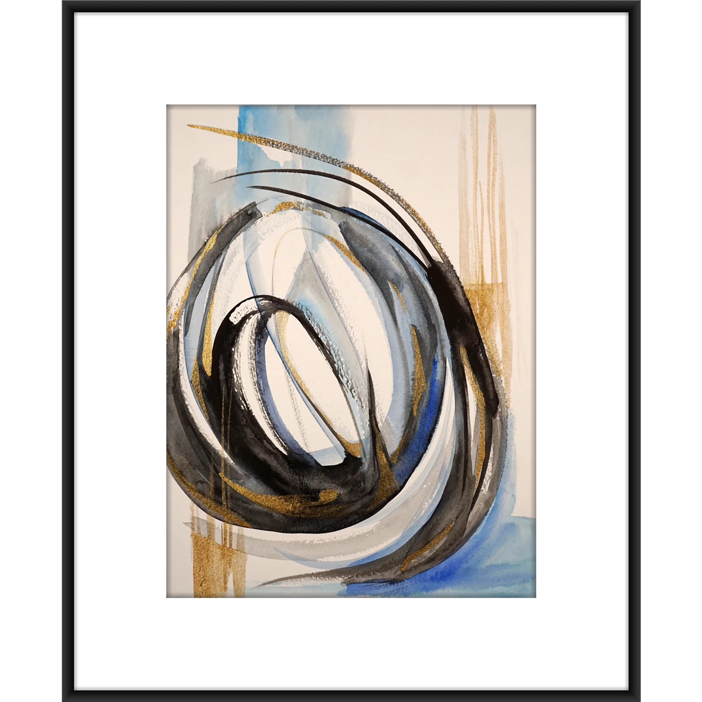 Original Watercolor Abstract Painting On Paper, Golden Lines Series, #GL-129-912