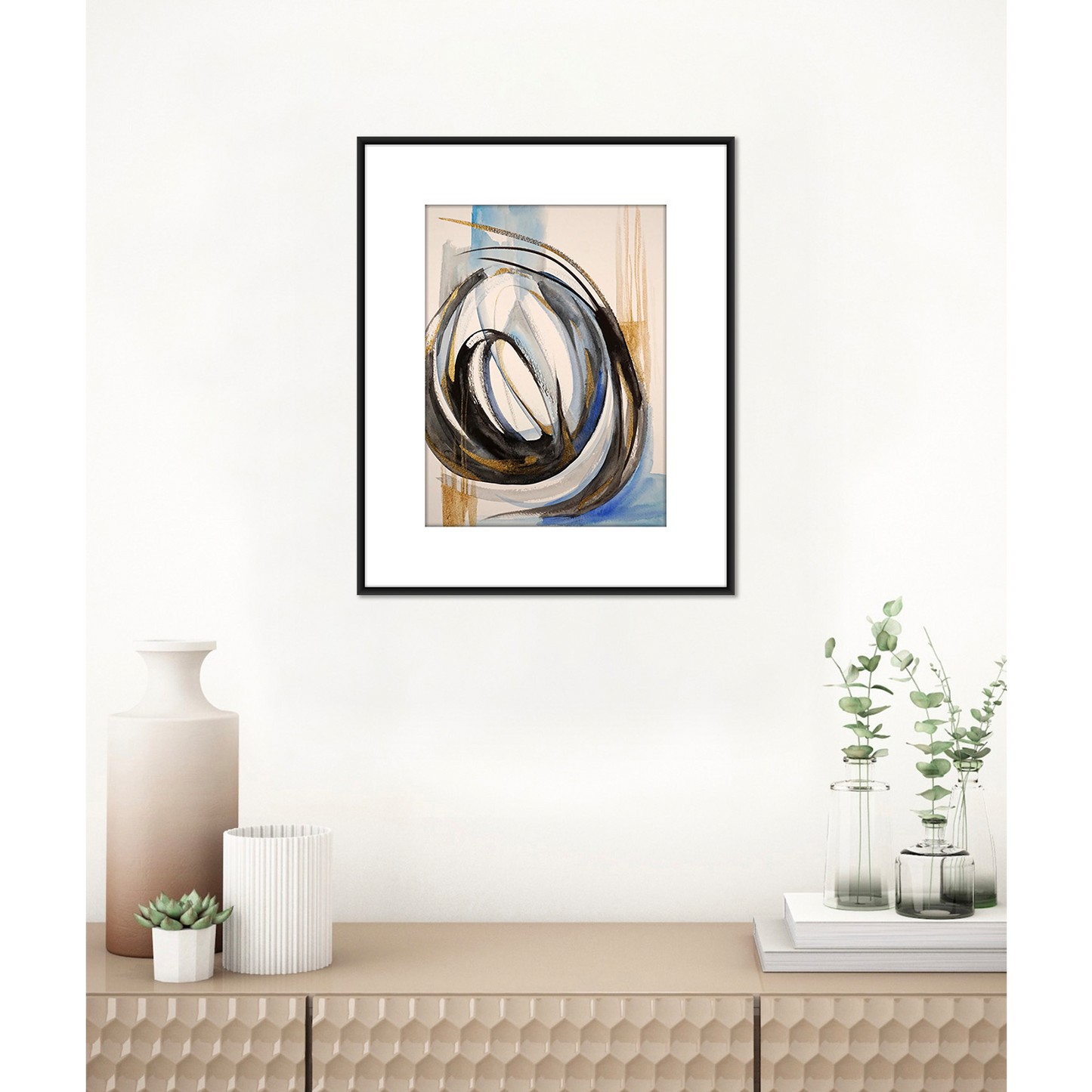 Original Watercolor Abstract Painting On Paper, Golden Lines Series, #GL-129-912