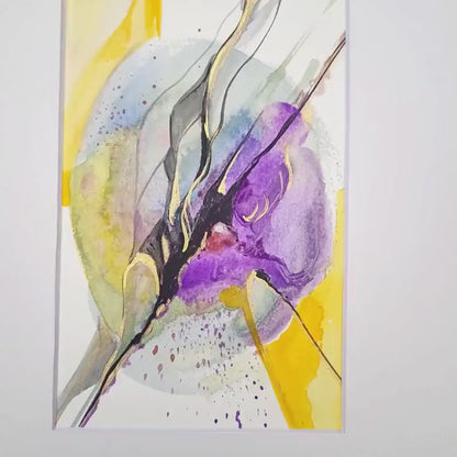 Original Watercolor Abstract Painting On Paper, Golden Lines Series, #GL-115-85