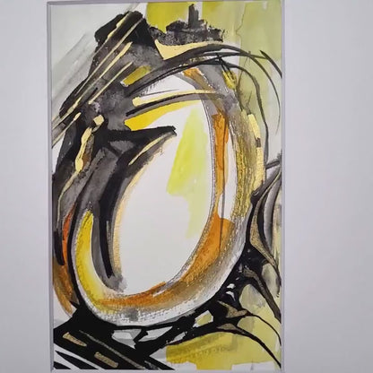 Original Watercolor Abstract Painting On Paper, Golden Lines Series, #GL-118-85