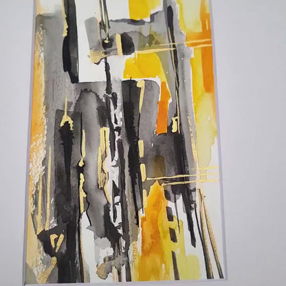 Original Watercolor Abstract Painting On Paper, Golden Lines Series, #GL-114-85