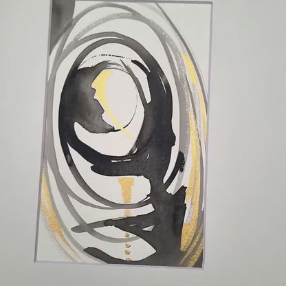 Original Watercolor Abstract Painting On Paper, Golden Lines Series, #GL-101-85