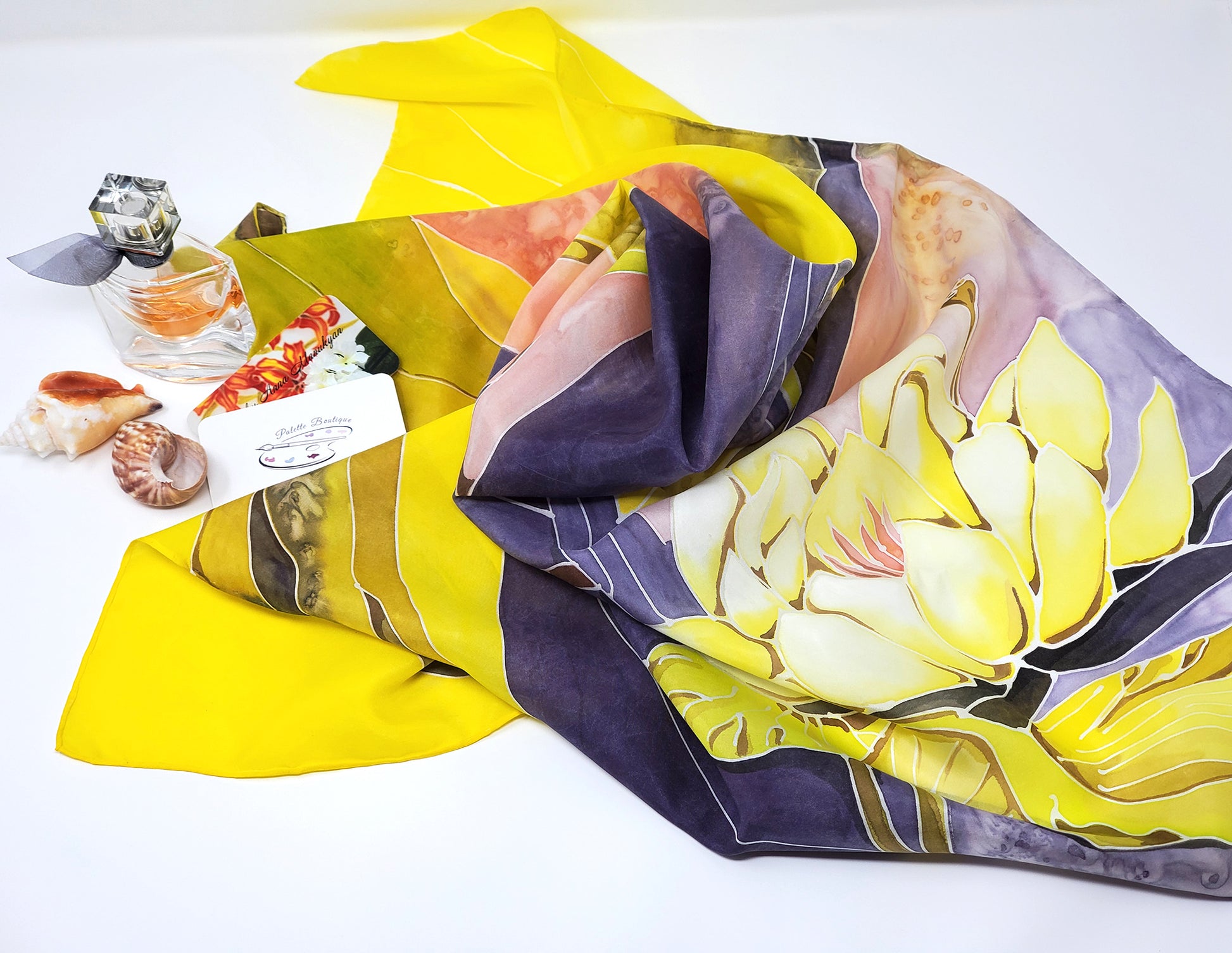 Silk Scarf for Sale - square purple yellow blue | Palette Boutique