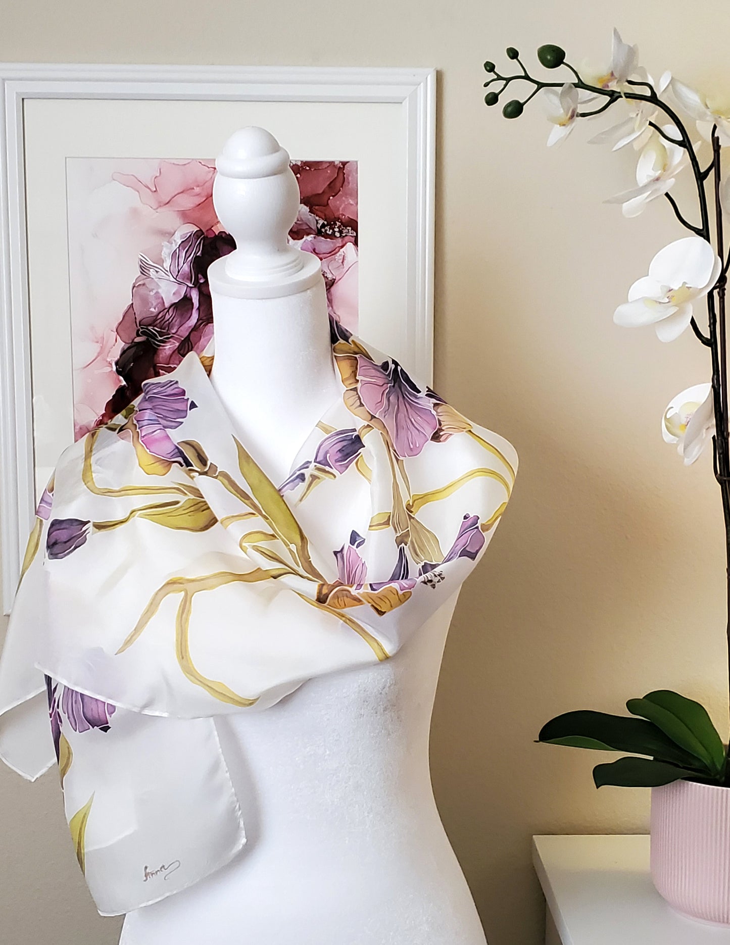 Silk Scarf for Sale - long purple green brown pink | Palette Boutique