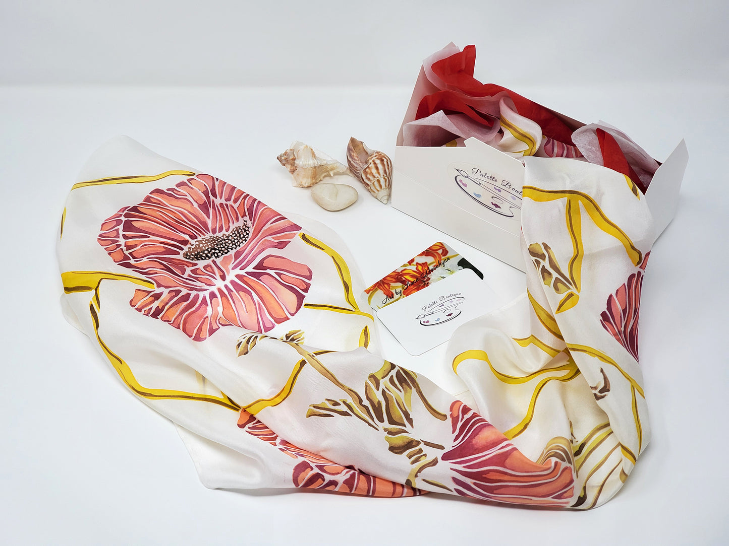 Silk Scarf for Sale - long red orange green brown | Palette Boutique