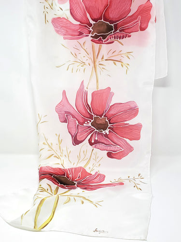 Silk scarf  for Sale - handmade red brown white | Palette Boutique